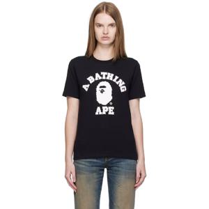 BAPE 티셔츠 블랙 크리스탈 스톤 컬리지 티셔츠 251546F110055