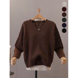 [모노시크]피너츠 6color V넥 꽈배기 니트_MNKT209