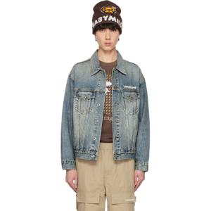 25 FW BAPE 남성 블루 디스트레스 트러커 데님 재킷 242546M177003