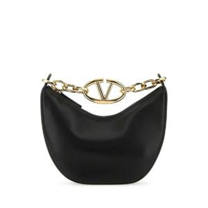 VALENTINO GARAVANI 블랙 가죽 스몰 호보 V로고 문 핸드백 5W2B0Q43PHV 0NO