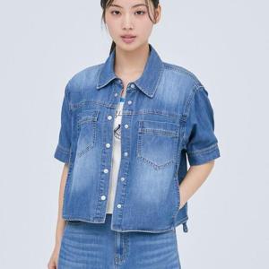 잠뱅이 HC09 여성 저온스 난스판 밑딴 스트링 브러쉬포인트 반팔 데님 자켓 AP2DDJ457