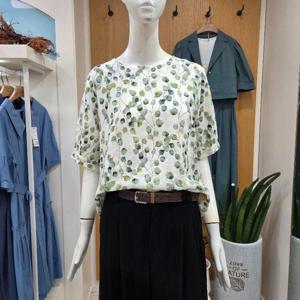 클리지 DP01 라운드  이파리나염 블라우스 CP5WBL42
