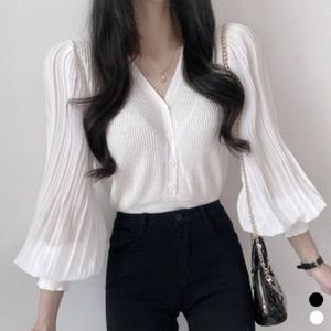 [짝꿍닷컴]브이넥 퍼프 가디건 블라우스 FD-0175