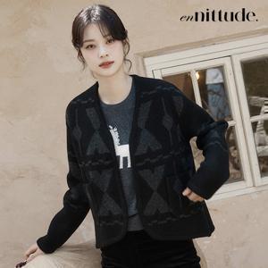 엔니튜드 울 자카드 니트코트