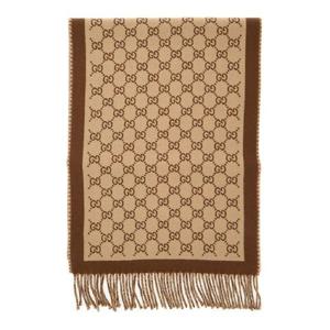 GUCCI Beige Scarf with Fringed Hem and All Over GG Motif in Wool Man 8355343G2009865