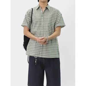 [빌리버스] 남성 반팔 카라 잔체크 셔츠 면 남방 BAWF001