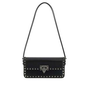 VALENTINO GARAVANI Black leather Rockstud shoulder bag 4W2B0M77QYV 0NO