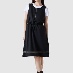 [르꼬끄]여성 선데이 자가드 슬리브리스 원피스 QQ222OOP45_BLK