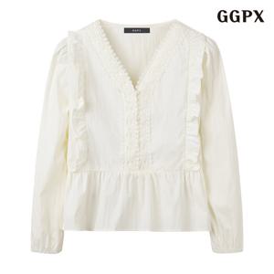GGPX 셔링 레이스 브이넥 블라우스 (GPCBA040D)