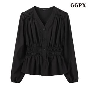 GGPX 러블리 브이넥 셔링 블라우스 (GPCBA039D)