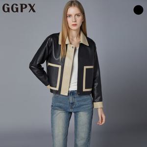 GGPX  모던 배색 싱글카라 비건 레더 자켓 (GOZJK006F)