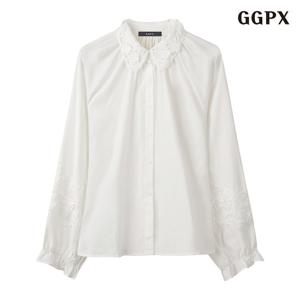 GGPX 포인트 레이스 카라넥 오버핏 블라우스 (GPCBA044D)