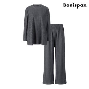[보니스팍스(여성의류)]트임 티셔츠 와이드 팬츠 플리츠 셋업 (XP3OW004L0)
