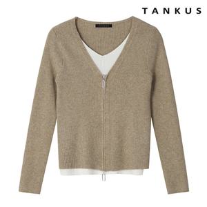 [탱커스]브이넥 투웨이 집업 레이어드 배색 니트 (TW3KP019L0)