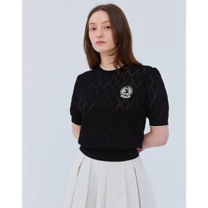 질스튜어트 뉴욕 여성 24SS 클리어런스블랙 컬러 배색 로고 자수 코튼혼방 반팔 니트 JSSW4B400BK