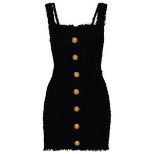 Balmain 로고 버튼 트위드 드레스 AF0R4155XC67 0PA TP949050268