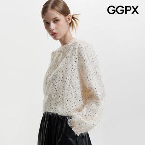 GGPX  진주 프릴넥 스팽글 깃털 블라우스 (GP9SH027F)