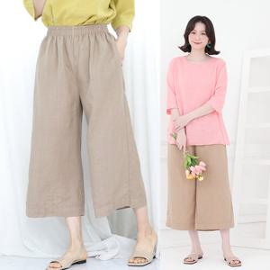 애비뉴투지 엄마옷 여름 워싱 린넨 밴딩 와이드 통바지 P05170