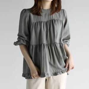[바네사빈]라운드넥 셔링 리안 블라우스 셔츠 v01262