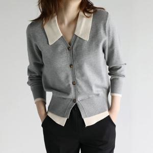 [바네사빈]이중배색 브이넥 카라 니트 가디건 v01276