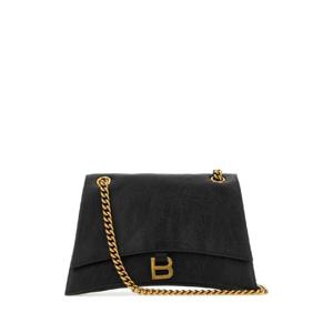 BALENCIAGA 블랙 가죽 Crush M 숄더백 716393210IT 1000