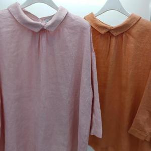 Latium HC06 기장 품 좋은 뒤오픈 7부소매 깔끔한 카라 린넨 셔츠블라우스 T2523bl35