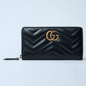 25 FW 구찌 GG Marmont 마몽트 로고 퀼트 레더 지퍼 롱 월렛 블랙 443123 DTD1T 100