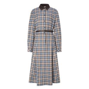 헤지스 여성 25FW 블루 벨티드 플란넬 체크 긴팔원피스 HSDR5D902B1