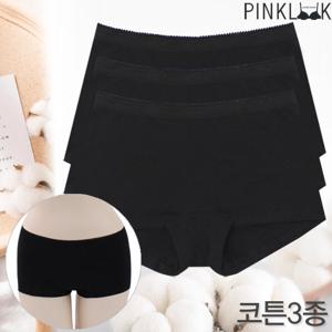 [핑크룩] 90~105 순면 위생팬티 드로즈사각여성팬티3P/블랙