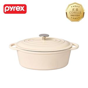 [정가 149,000원]파이렉스 주물 타원 양수 27cm 아이보리+뚜껑