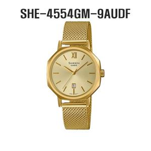 [씬]SHE-4554GM-9AUDF LIC 여성시계 팔각베젤 메탈메쉬밴드 골드 사파이어 패션시계