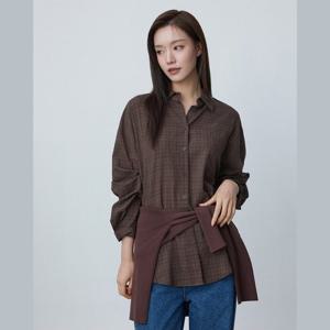 플라스틱아일랜드  (PR3WB901) 루즈핏 포켓 체크 셔츠 블라우스