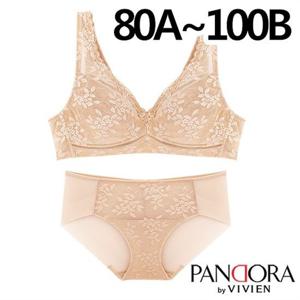 [비비안]80A~100B/노와이어 등살보정 레이스풀컵브라팬티2종(PB7087_7079)