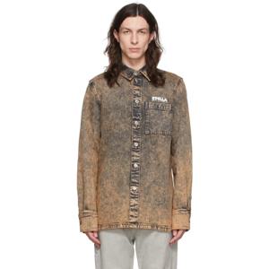 25 FW Stella McCartney 남성 오렌지   블랙 코튼 데님 셔츠 221471M213009