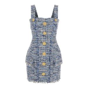 BALMAIN STRAPPED BUTTONED TWEED SHORT DRESS EF1R2380CF776FC