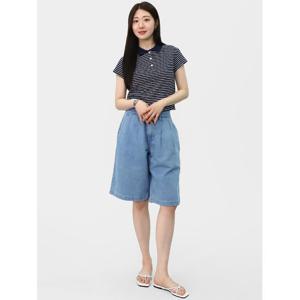 [엘케이트] 여자 청반바지 여름 숏팬츠 핀턱 버뮤다 데님 바지 LSUQP002