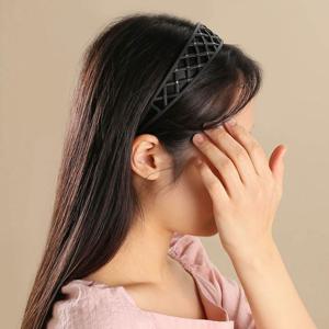 (엔젤슈슈) 큐빅 메쉬 헤어밴드 무광 블랙 머리띠 헤어밴드 머리띠 머리삔 머리핀 헤어삔