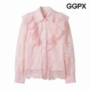 [GGPX] 러플 레이스 라인 카라넥 시스루 블라우스 (GP9SH063F)