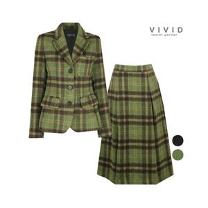 [비비드시크릿가너]SET 여성 체크무늬 겨울 정장 울자켓+울 롱스커트 세트