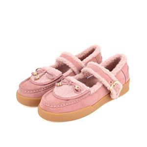 [바바라(슈즈)]바바라 소가죽 버클 금장 포인트 퍼 로퍼_BBH558PK