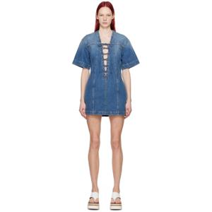 25 FW Stella McCartney 여성 블루 레이스업 데님 미니 드레스 241471F052005