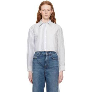 25 FW Stella McCartney 여성 블루 스트라이프 크롭 셔츠 232471F109004