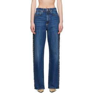 25 FW Stella McCartney 여성 블루 레이스 하이라이즈 스트레이트 핏 데님 진 242471F069000