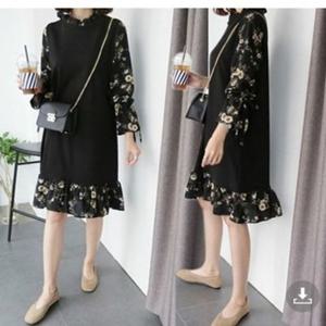 루즈핏 원피스 플라워배색 밑단프릴 소매 F56080 긴팔