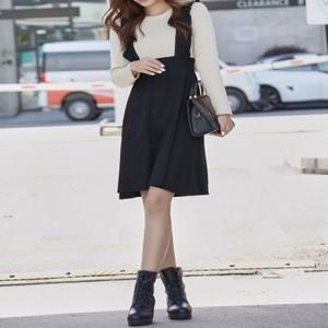 원피스 니트 느낌 프릴 멜빵 LF66300 슬림핏 투피스