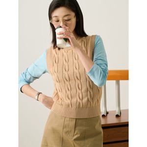 [빈폴레이디스] 코튼 케이블 라운드넥 쇼트 베스트  베이지 (BF515UC03A)