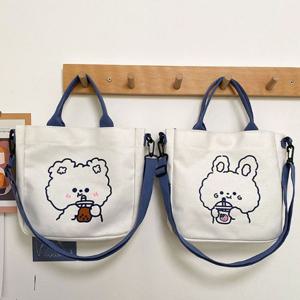 귀여운 곰 토끼 캐릭터 캔버스 에코백 똑닥단추 보조