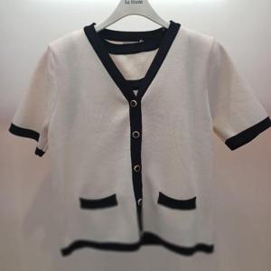 Latium HC06 숏짧은 깔끔한 브이넥 반팔 탈부착 끈나시 니트가디건 세트 T2523se01I