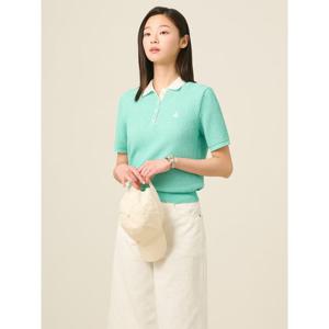 [빈폴레이디스] [빈폴솔솔니트] 투톤 믹스 칼라넥 반소매 풀오버  라이트그린 (BF5451C11L)