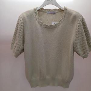 Latium HC06 깔끔한 레이스넥 비스킷 라운드 반팔 니트티 T2523sw07LG